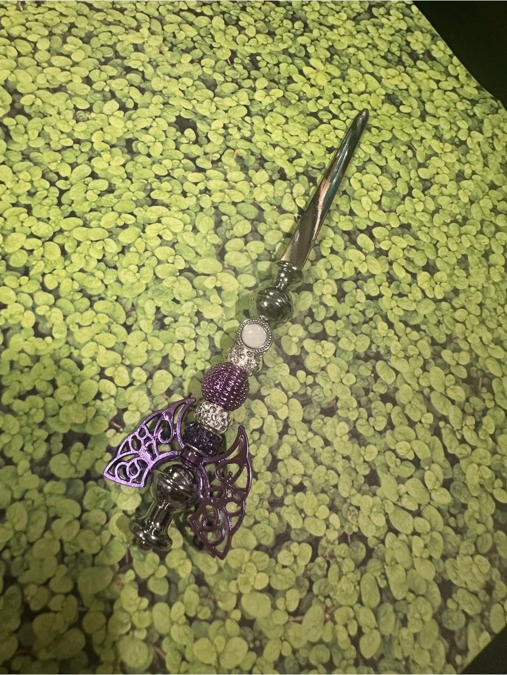 Handmade Purple Wing Letter Opener & Candle Scribe – Beaded Desk Tool